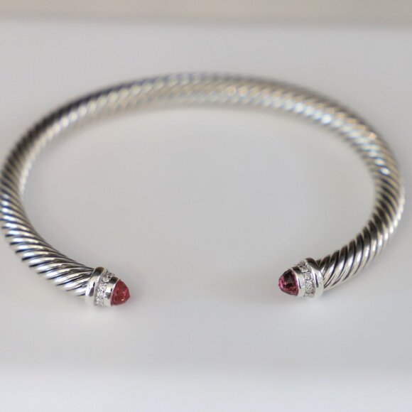 David Yurman Sterling Silver 5mm Cable Bracelet Tourmaline & Diamonds size Small - Picture 3 of 6